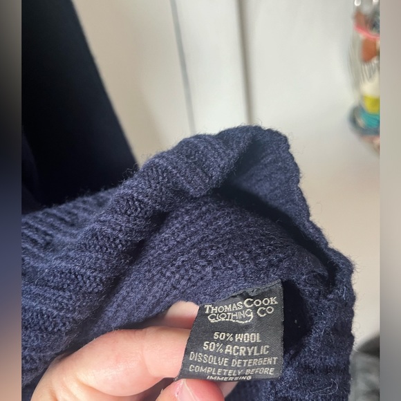 Thomas Cook Clothing Co. Men’s 1/4 Button Placket Wool Pullover Sweater Blue XL - Picture 5 of 5